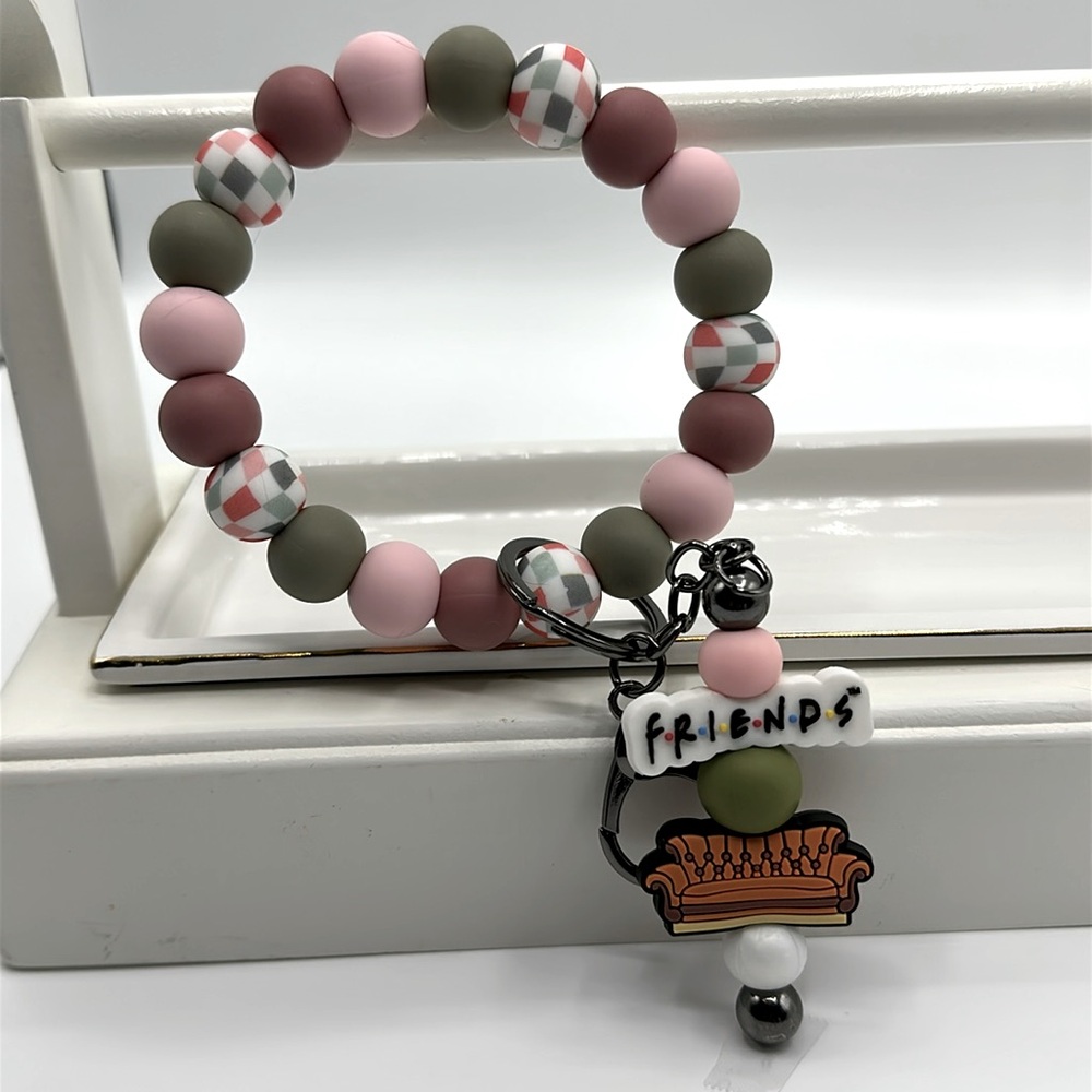 Friends Charm Beaded Bracelet Keychain, Hands Free Wristlet, One of a Kind